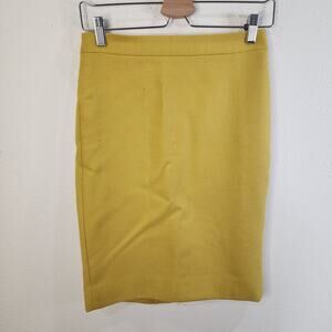 J Crew No 2 Pencil Skirt Women’s Size 00 Goldenrod 100% Wool Lined Zip
